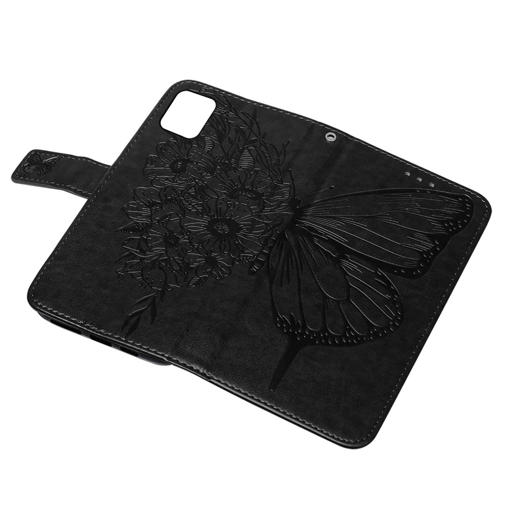 Full Protective Imprint Butterfly Flower Pattern Wallet Stand Leather Phone Case for iPhone 13 Pro 6.1 inch - Black-9