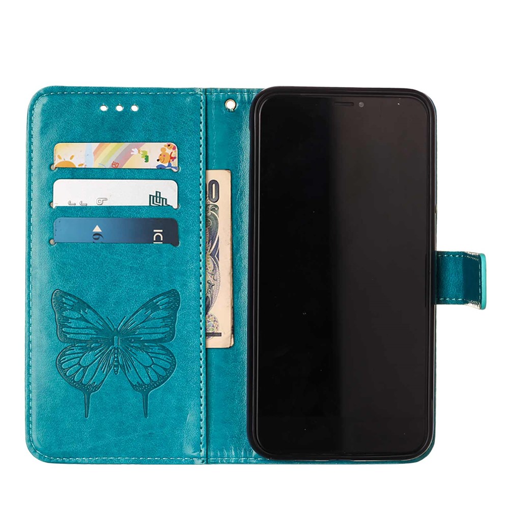 Imprint Butterfly Flower Pattern Well-protected Leather Wallet Phone Case with Stand for iPhone 13 mini 5.4 inch - Blue-5