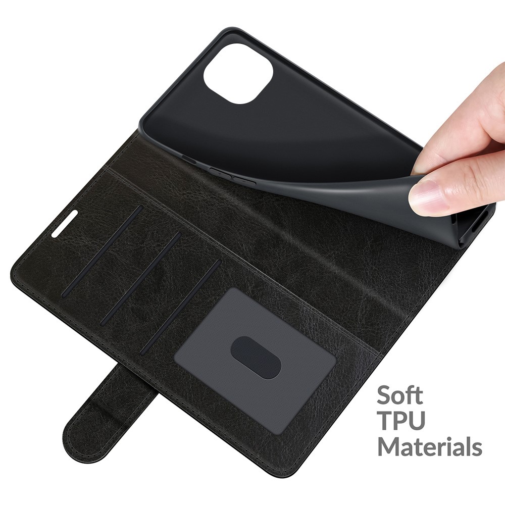 Crazy Horse Texture Folio Flip Leather Wallet Protective Stand Case for iPhone 13 mini 5.4 inch - Black-4