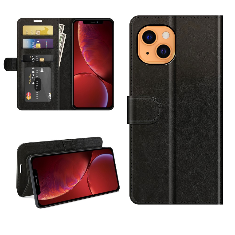 Crazy Horse Texture Folio Flip Leather Wallet Protective Stand Case for iPhone 13 mini 5.4 inch - Black-8