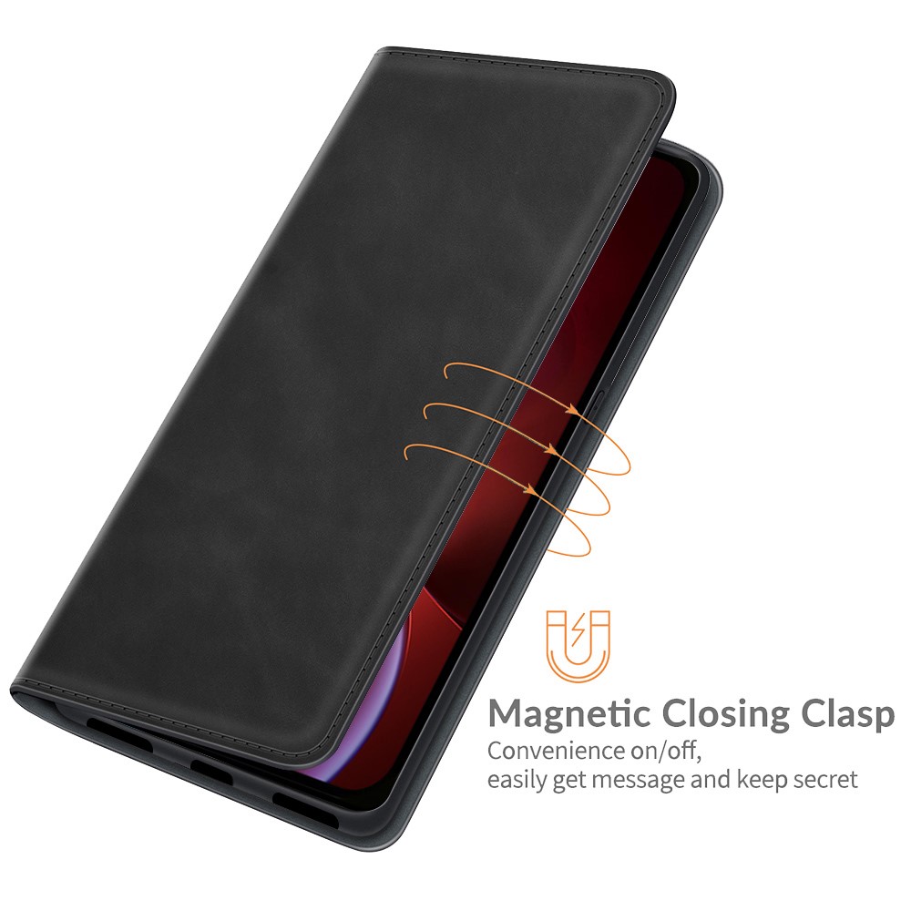 Skin-Touch Wallet Stand Cover Magnetic Auto-absorbed Leather Phone Case for iPhone 13 6.1 inch - Black-3
