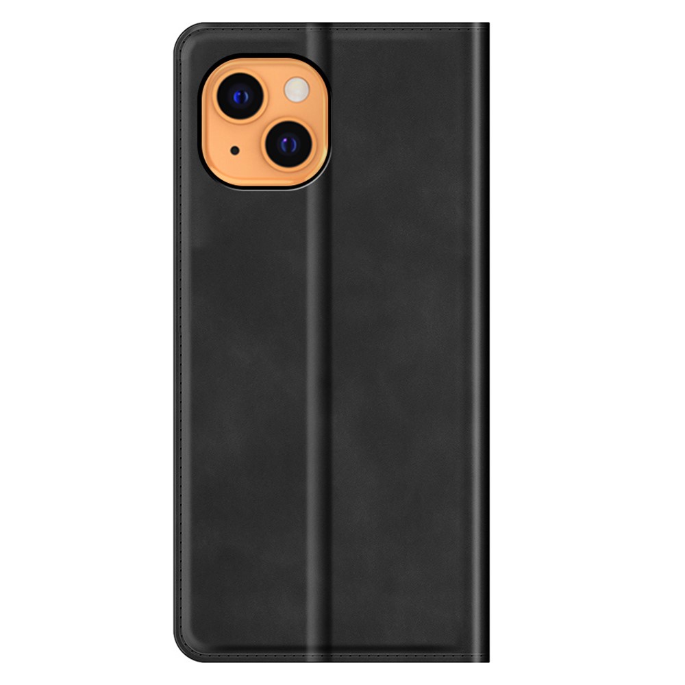 Skin-Touch Wallet Stand Cover Magnetic Auto-absorbed Leather Phone Case for iPhone 13 6.1 inch - Black-6