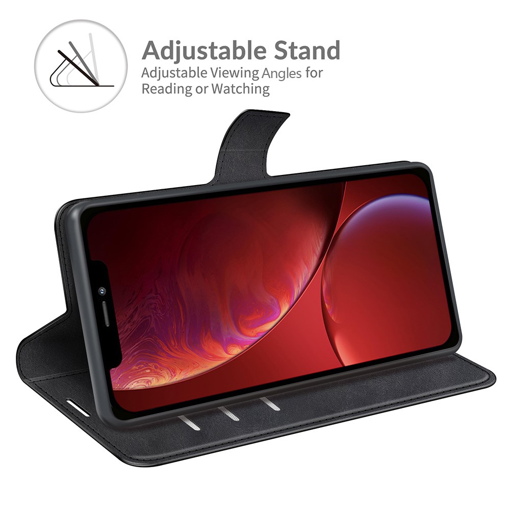 Folio Flip Magnetic Square Clasp Leather Case Protector with Wallet Stand for iPhone 13 6.1 inch - Black-2