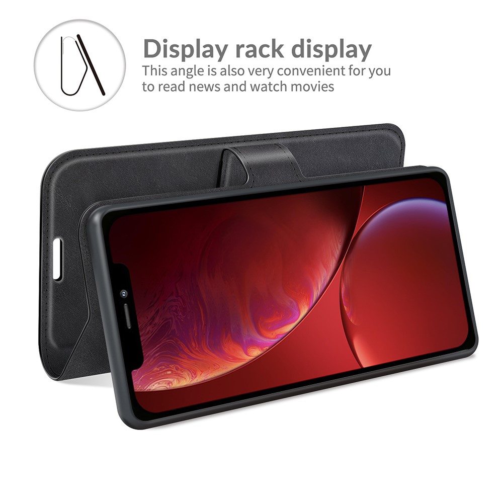 Folio Flip Magnetic Square Clasp Leather Case Protector with Wallet Stand for iPhone 13 6.1 inch - Black-3