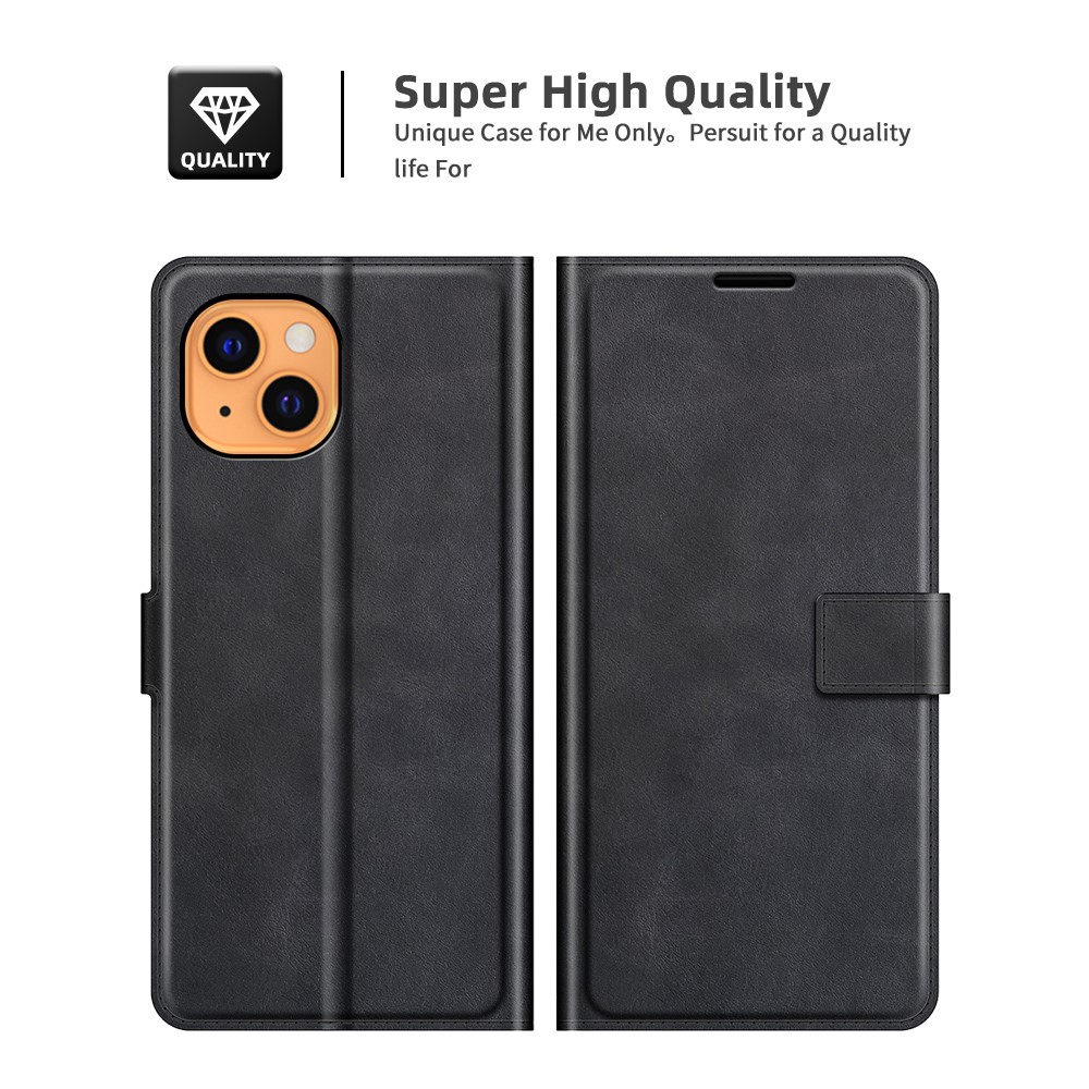 Folio Flip Magnetic Square Clasp Leather Case Protector with Wallet Stand for iPhone 13 6.1 inch - Black-7