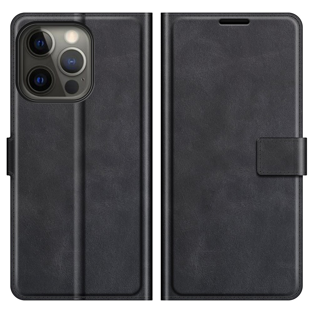 PU Leather Folio Flip Wallet Stand Phone Case for iPhone 13 Pro 6.1 inch - Black-1