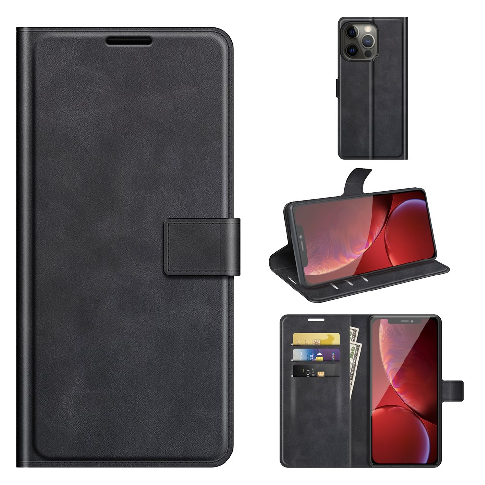 PU Leather Folio Flip Wallet Stand Phone Case for iPhone 13 Pro 6.1 inch - Black-11
