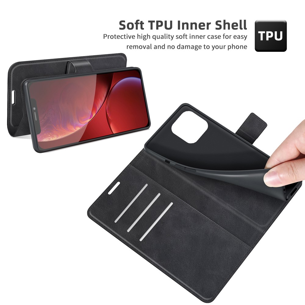 PU Leather Folio Flip Wallet Stand Phone Case for iPhone 13 Pro 6.1 inch - Black-5