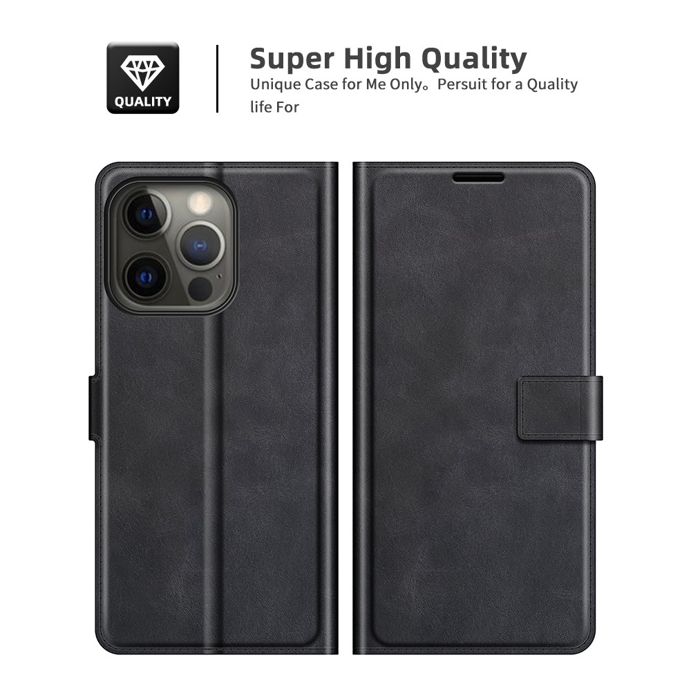 PU Leather Folio Flip Wallet Stand Phone Case for iPhone 13 Pro 6.1 inch - Black-6