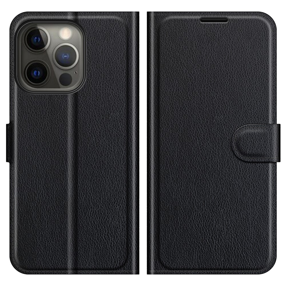 Litchi Skin Leather Wallet Well-protected Mobile Phone Cover Case with Stand for iPhone 13 Pro 6.1 inch - Black-1