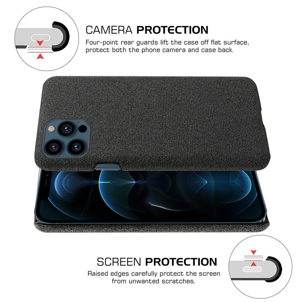 KSQ Cloth Coated Hard Plastic Phone Case Cover for iPhone 13 Pro 6.1-inch - Black-3