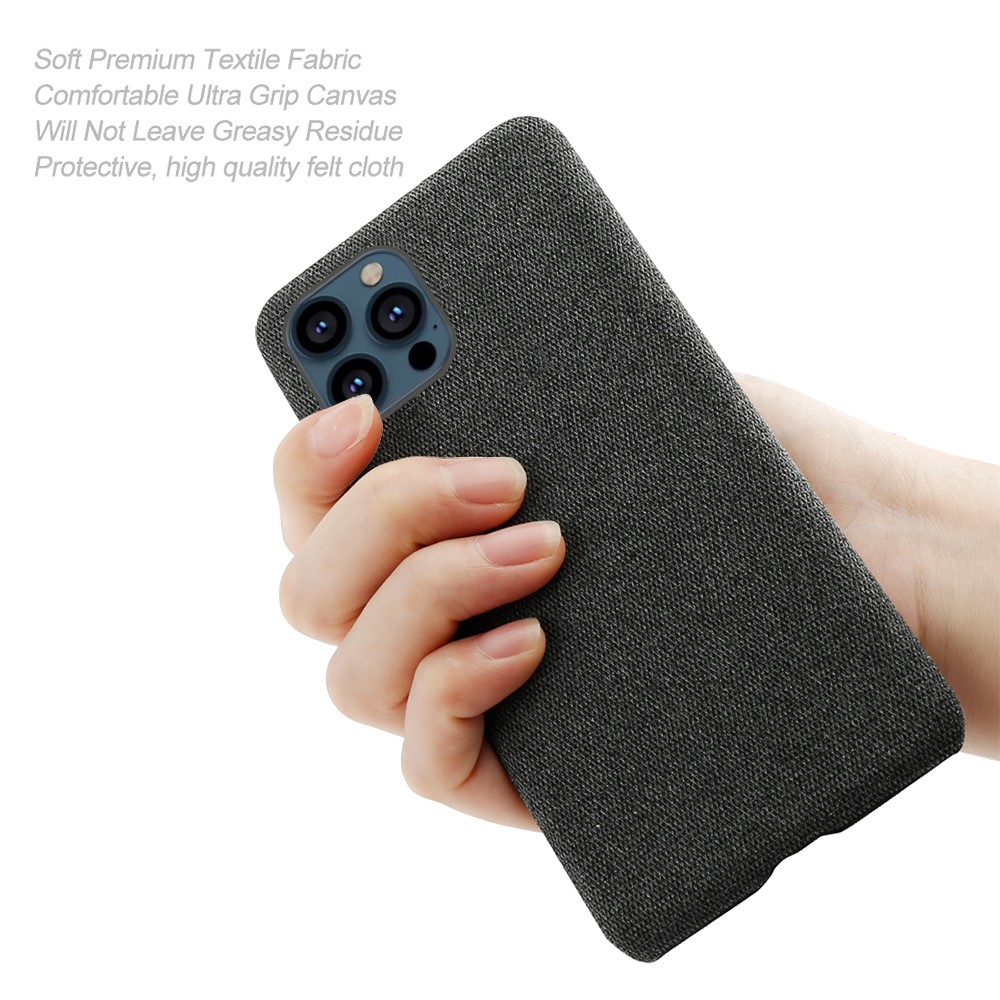 KSQ Cloth Coated Hard Plastic Phone Case Cover for iPhone 13 Pro Max 6.7-inch - Black-4