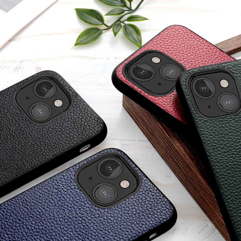 Litchi Skin Genuine Leather Back Case Mobile Phone Cover for iPhone 13 mini 5.4 inch - Black-4