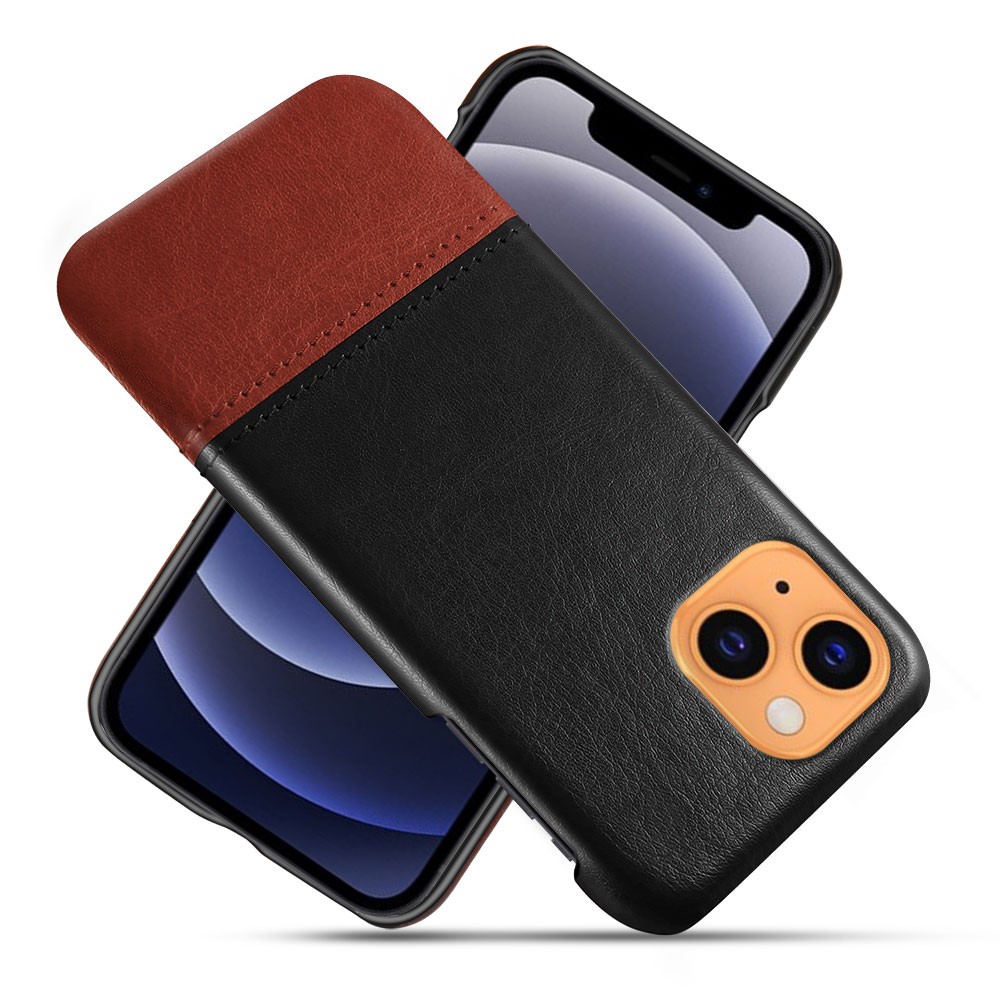 KSQ Dual-color Splicing PU Leather Coated PC Protective Phone Shell for iPhone 13 mini 5.4 inch - Black/Brown-1