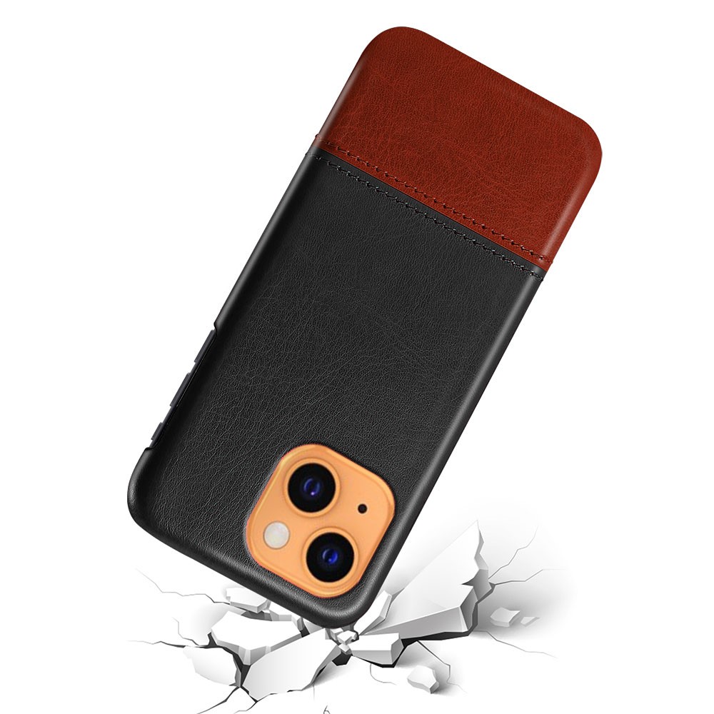 KSQ Dual-color Splicing PU Leather Coated PC Protective Phone Shell for iPhone 13 mini 5.4 inch - Black/Brown-3