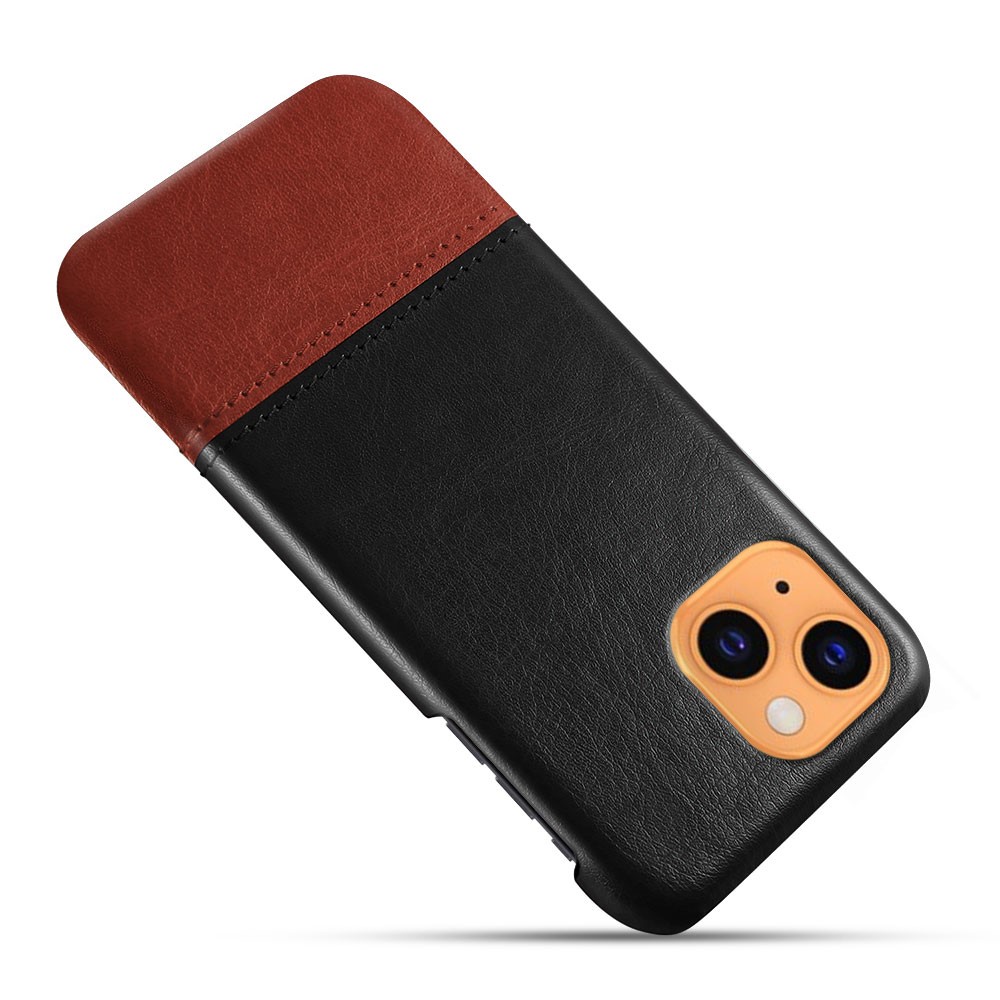 KSQ Dual-color Splicing PU Leather Coated PC Protective Phone Shell for iPhone 13 mini 5.4 inch - Black/Brown-4