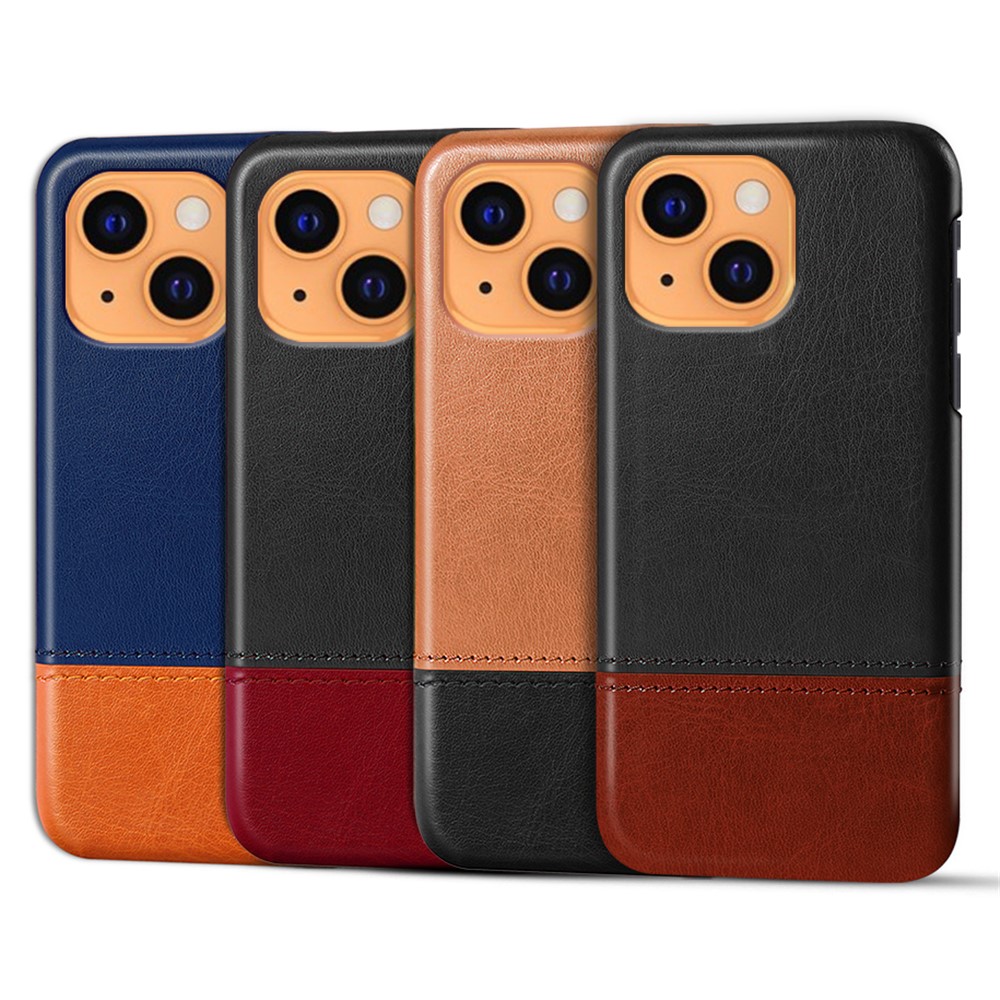 KSQ Dual-color Splicing PU Leather Coated PC Protective Phone Shell for iPhone 13 mini 5.4 inch - Black/Brown-6
