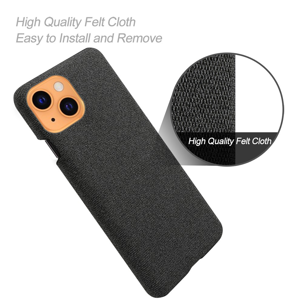 KSQ Solid Color Cloth Coated PC Phone Case for iPhone 13 mini 5.4 inch - Black-2