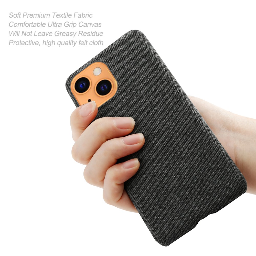 KSQ Solid Color Cloth Coated PC Phone Case for iPhone 13 mini 5.4 inch - Black-4