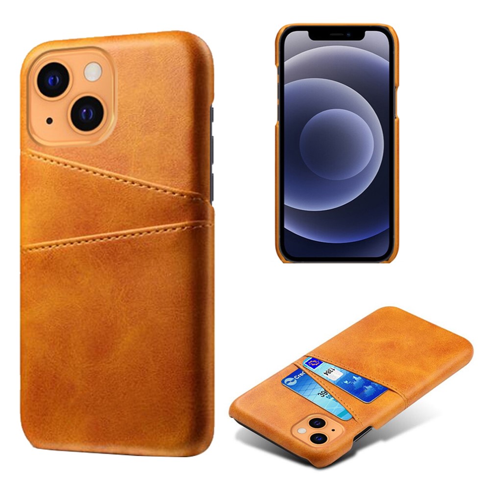 KSQ PU Leder + PC Combo-hülle Für Iphone 13 Mini 5,4 Zoll, Anti-kratzer-schutzhartschalen-rückdeckabdeckung Mit Dual-card-slots - Orange