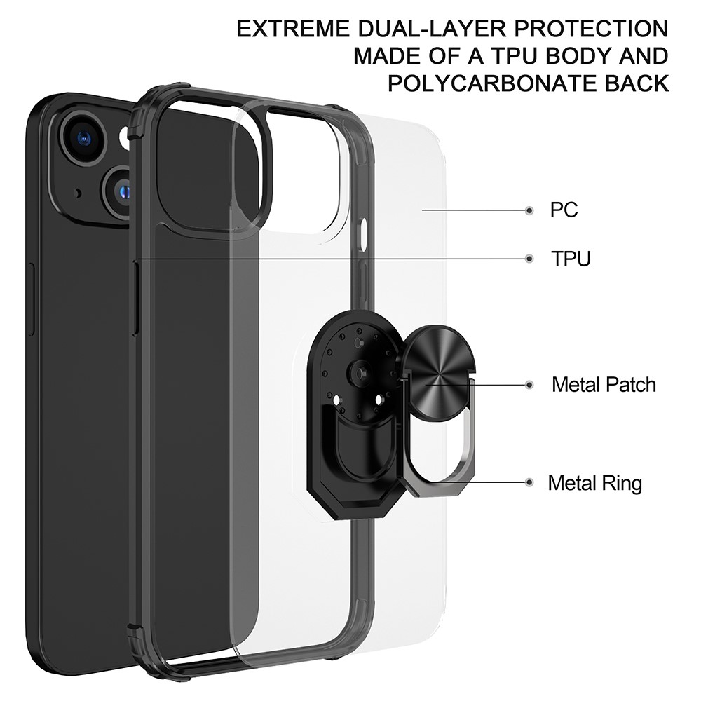 Ring Holder Kickstand PC + TPU Hybrid Case for iPhone 13 Pro 6.1 inch - Black-2