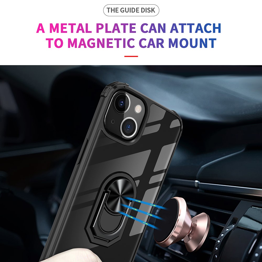 Ring Holder Kickstand PC + TPU Hybrid Case for iPhone 13 Pro 6.1 inch - Black-3