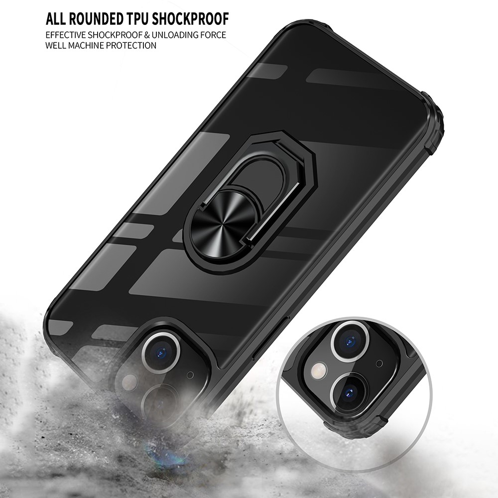 Ring Holder Kickstand PC + TPU Hybrid Case for iPhone 13 Pro 6.1 inch - Black-4