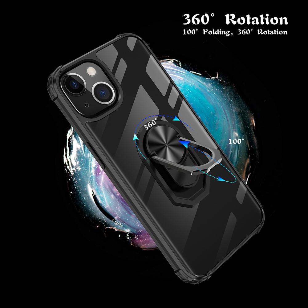 Ring Holder Kickstand PC + TPU Hybrid Case for iPhone 13 Pro 6.1 inch - Black-6