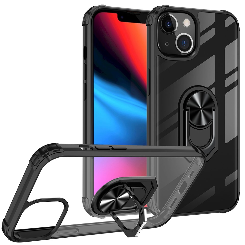 Ring Holder Kickstand PC + TPU Hybrid Case for iPhone 13 Pro 6.1 inch - Black-7