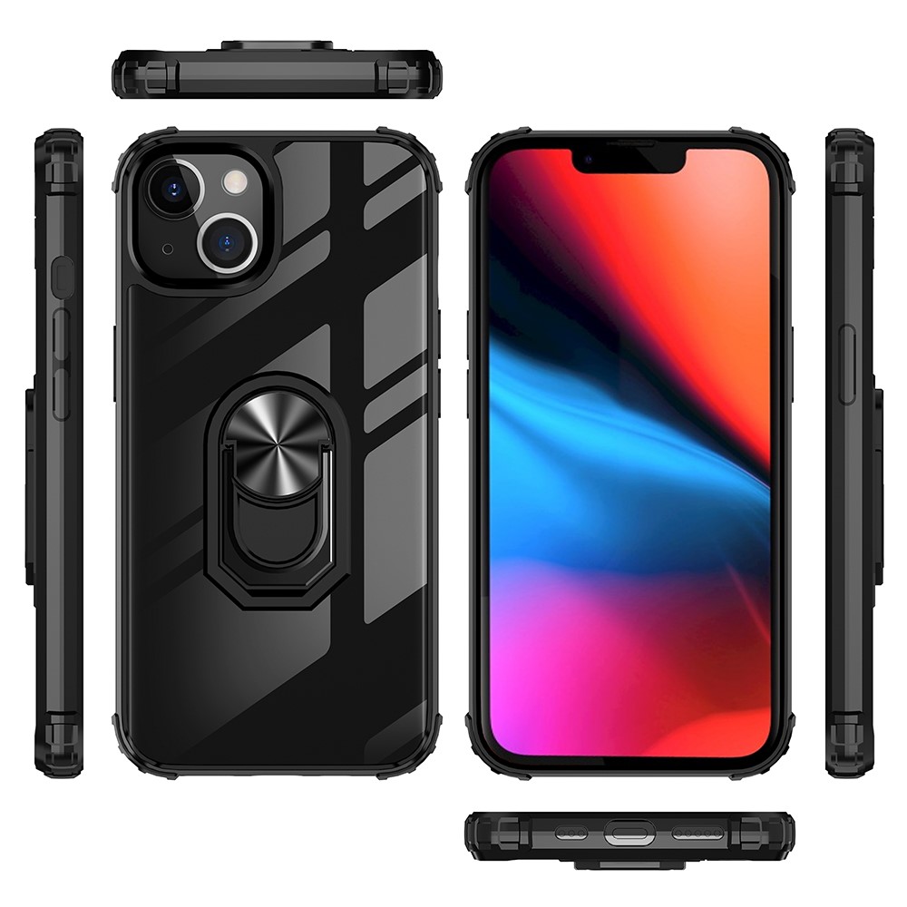 Ring Holder Kickstand PC + TPU Hybrid Case for iPhone 13 Pro 6.1 inch - Black-8