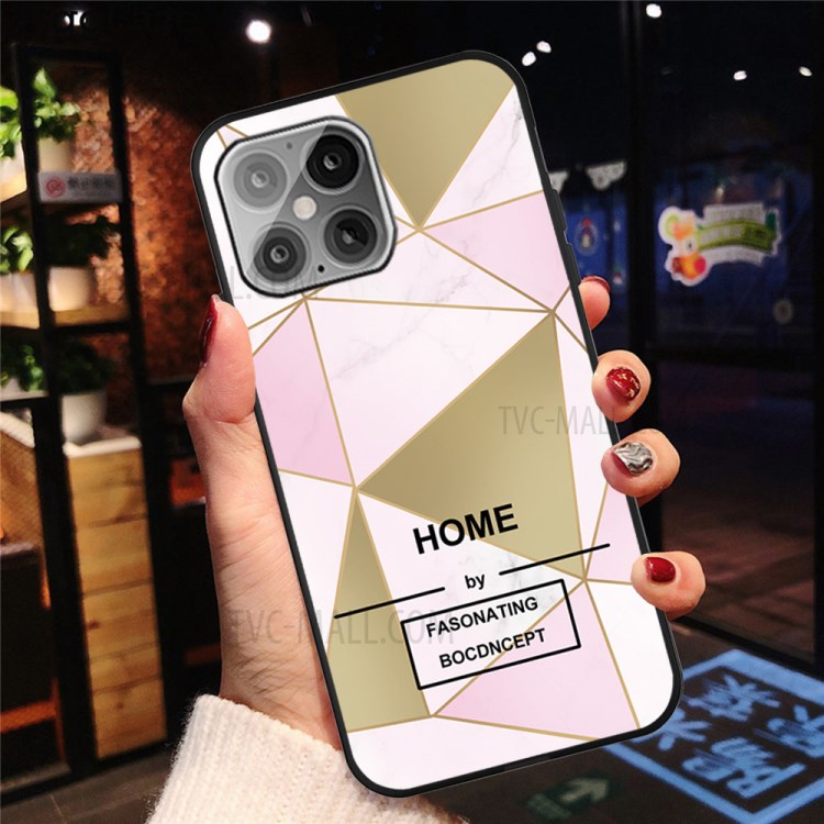 Marble Pattern Printing Matte Black Soft TPU Phone Case Cover for iPhone 13 Pro 6.1 inch - Pink/Brown-5
