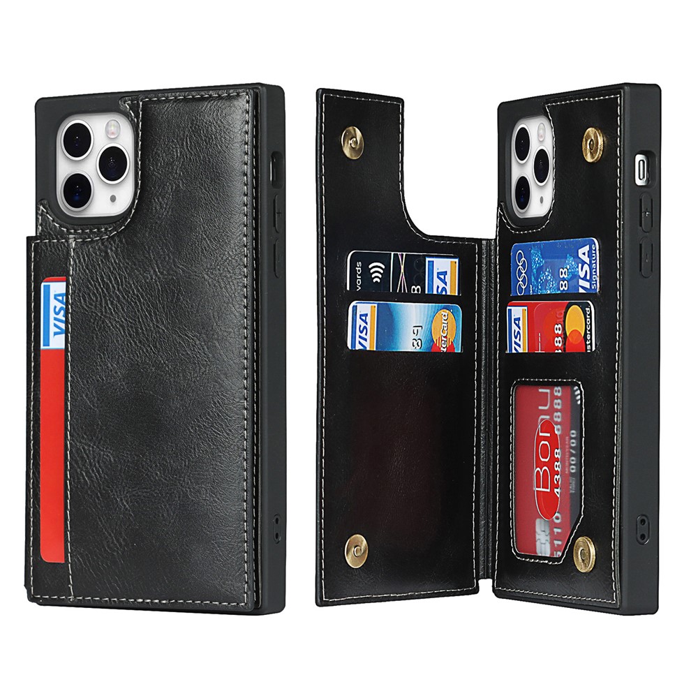 Folio Flip Crazy Horse Leather Coated TPU Cover Case with Card Slots and Kickstand for iPhone 11 Pro 5.8 inch - Black-1