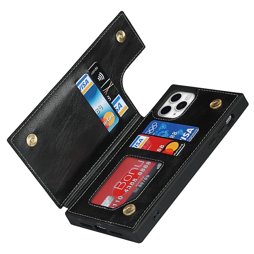 Folio Flip Crazy Horse Leather Coated TPU Cover Case with Card Slots and Kickstand for iPhone 11 Pro 5.8 inch - Black-10