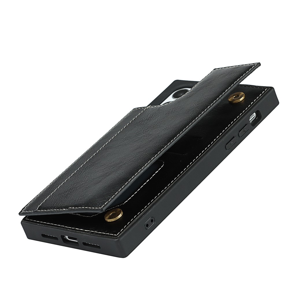 Folio Flip Crazy Horse Leather Coated TPU Cover Case with Card Slots and Kickstand for iPhone 11 Pro 5.8 inch - Black-12