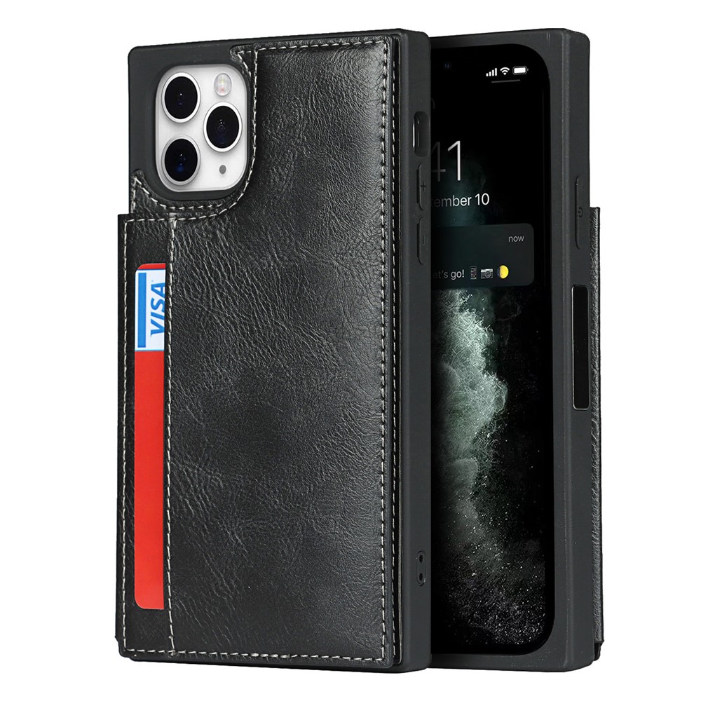 Folio Flip Crazy Horse Leather Coated TPU Cover Case with Card Slots and Kickstand for iPhone 11 Pro 5.8 inch - Black-2
