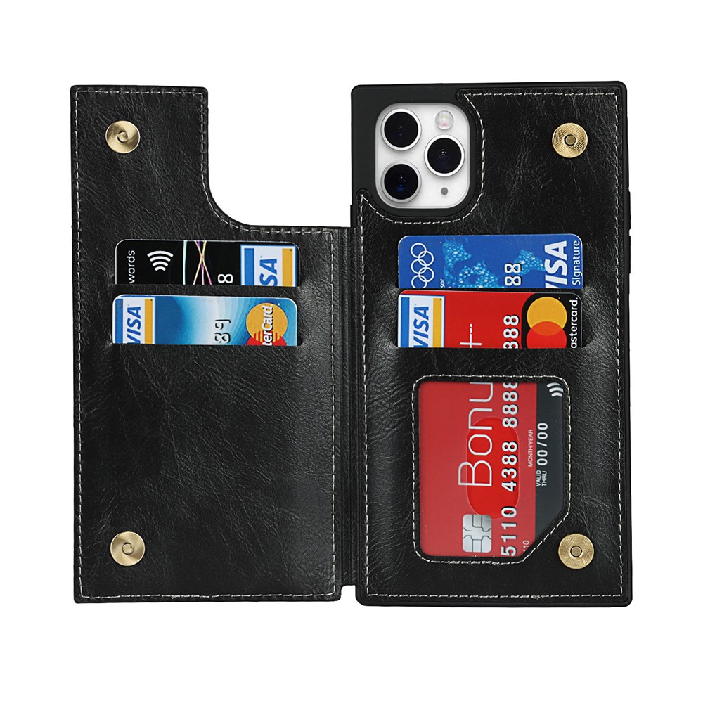 Folio Flip Crazy Horse Leather Coated TPU Cover Case with Card Slots and Kickstand for iPhone 11 Pro 5.8 inch - Black-8