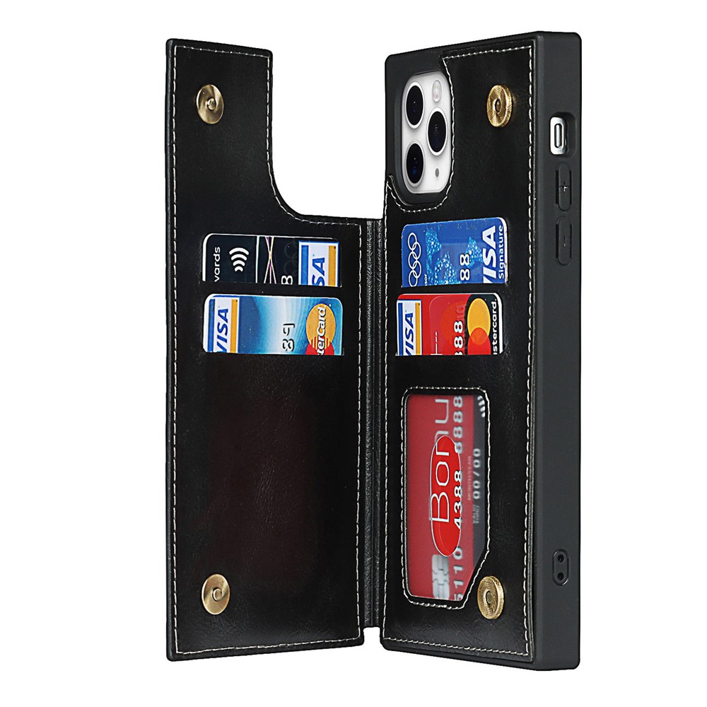 Folio Flip Crazy Horse Leather Coated TPU Cover Case with Card Slots and Kickstand for iPhone 11 Pro 5.8 inch - Black-9