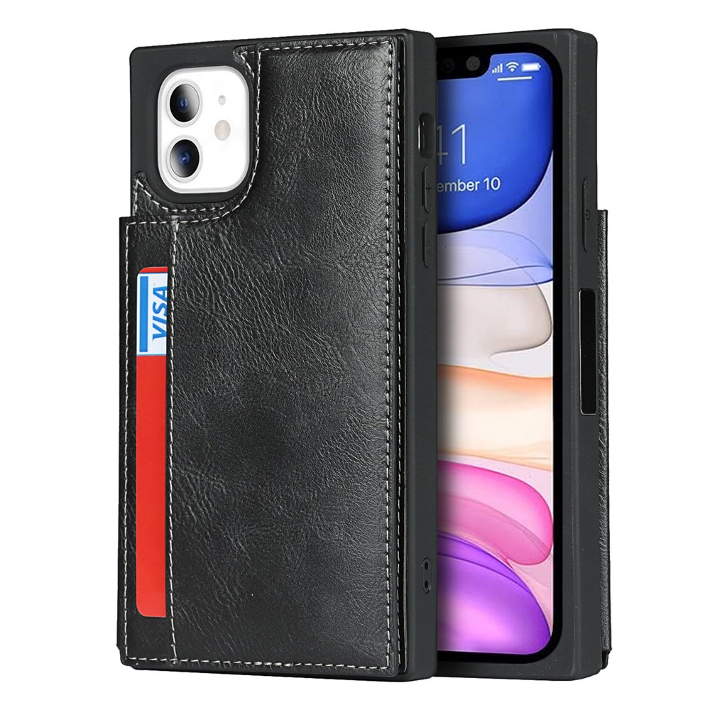 Crazy Horse Texture Card Slots Kickstand Design PU Leather Coated TPU Phone Case Shell for iPhone 11 6.1 inch - Black-2