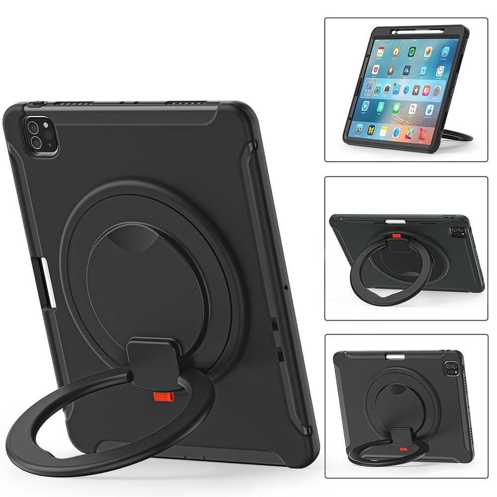 360° Rotatable Kickstand Design Tablet Cover for iPad Pro 12.9-inch (2020)/(2018) - Black/Black-14
