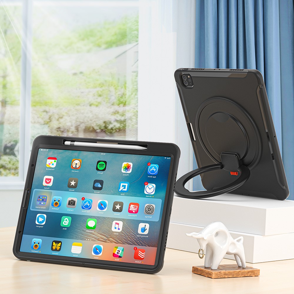 360° Rotatable Kickstand Design Tablet Cover for iPad Pro 12.9-inch (2020)/(2018) - Black/Black-30