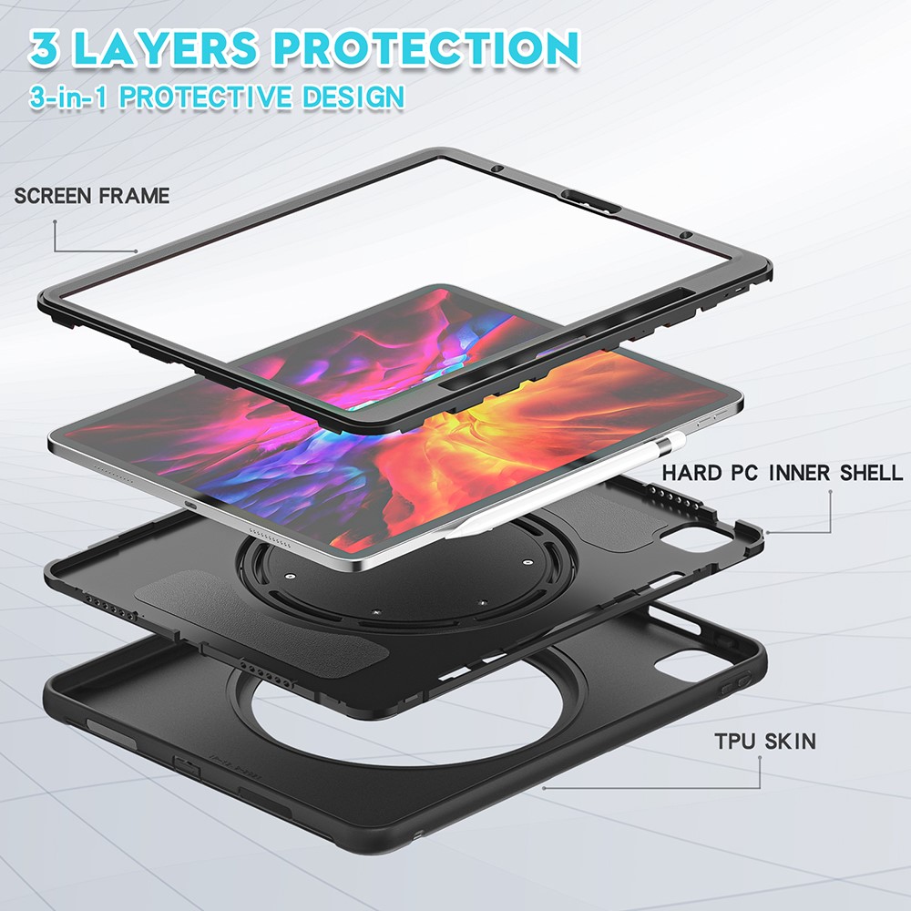 360° Rotatable Kickstand Design Tablet Cover for iPad Pro 12.9-inch (2020)/(2018) - Black/Black-6