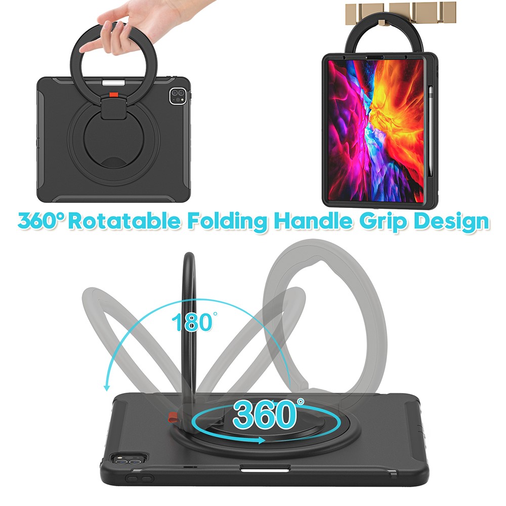 360° Rotatable Kickstand Design Tablet Cover for iPad Pro 12.9-inch (2020)/(2018) - Black/Black-9