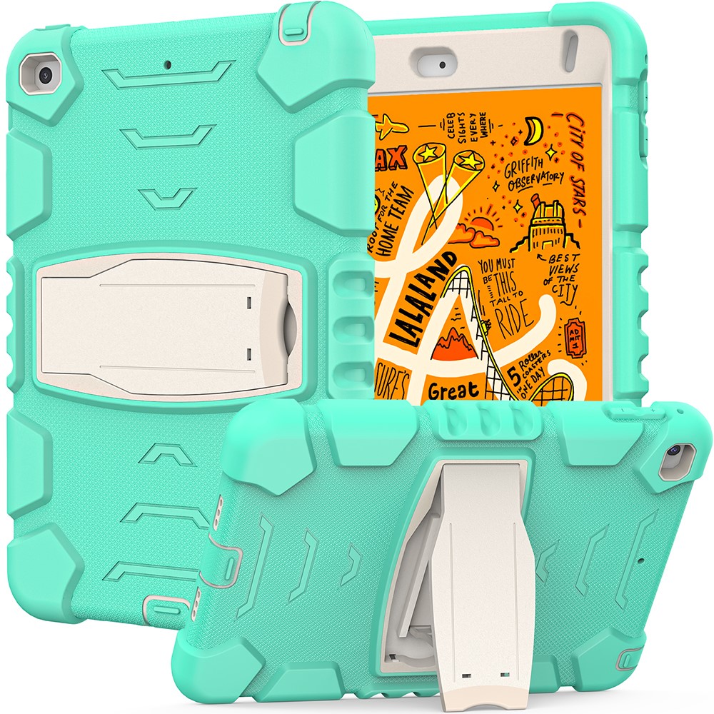 King Kong Series Heavy Duty Shock-Resistant Rugged Hybrid Case Cover with Built-in Kickstand for iPad mini 4 / iPad mini 5 (2019) 7.9 inch - Aqua/White