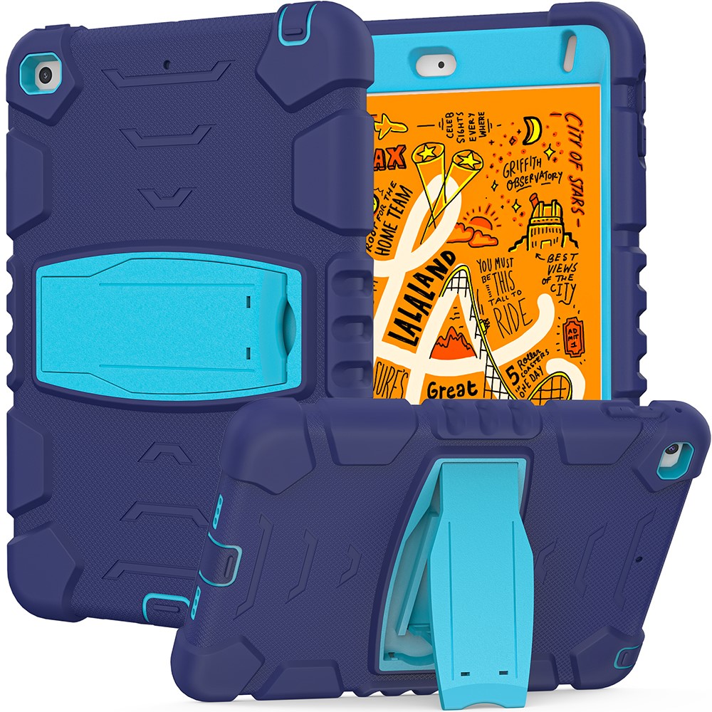 King Kong Series Heavy Duty Shock-Resistant Rugged Hybrid Case Cover with Built-in Kickstand for iPad mini 4 / iPad mini 5 (2019) 7.9 inch - Navy Blue/Baby Blue