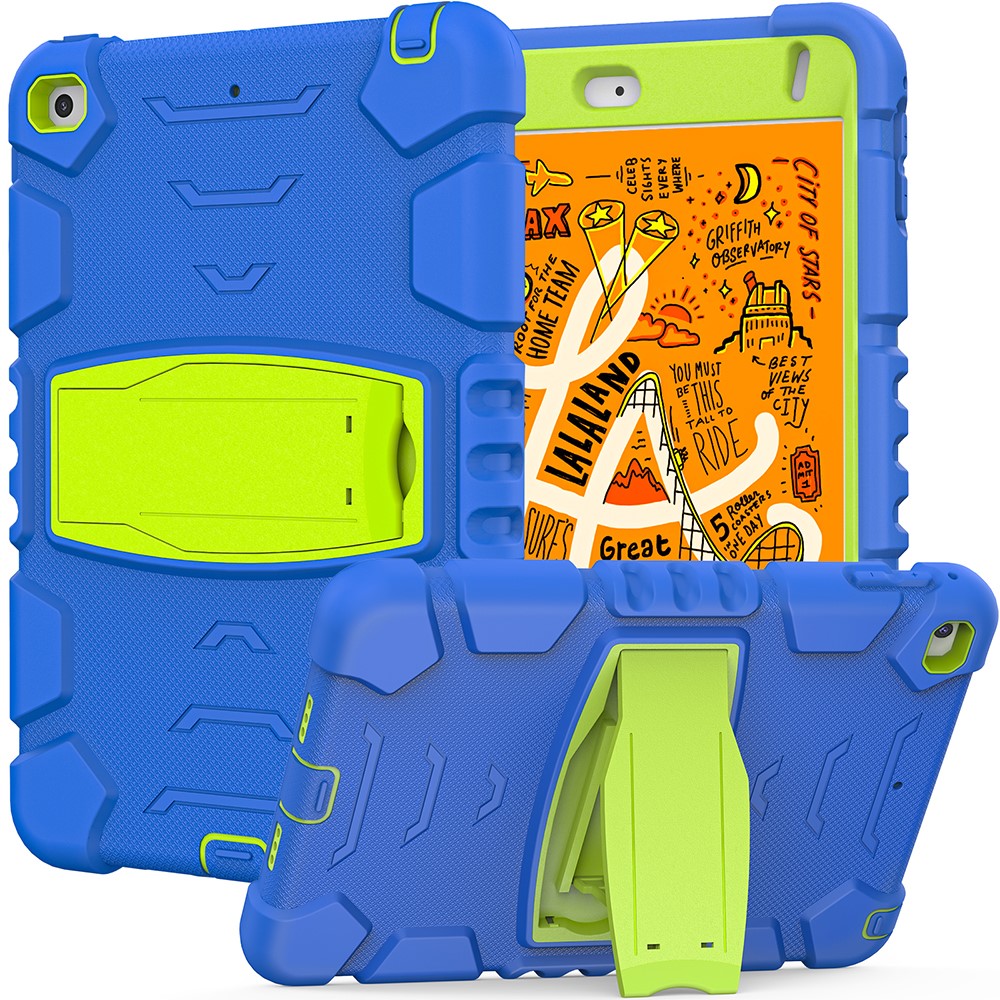King Kong Series Heavy Duty Shock-Resistant Rugged Hybrid Case Cover with Built-in Kickstand for iPad mini 4 / iPad mini 5 (2019) 7.9 inch - Blue/Lime
