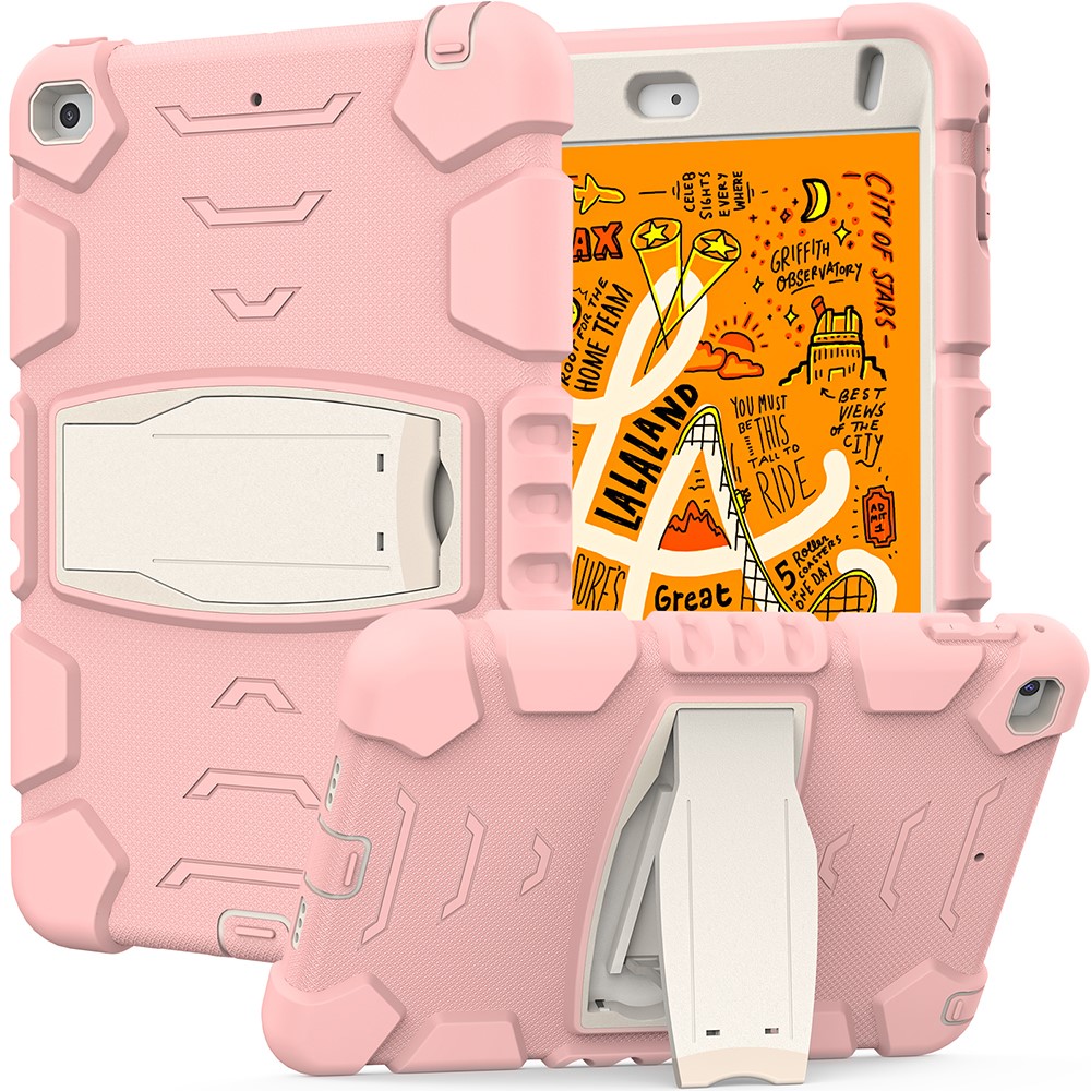 King Kong Series Heavy Duty Shock-Resistant Rugged Hybrid Case Cover with Built-in Kickstand for iPad mini 4 / iPad mini 5 (2019) 7.9 inch - Pink/White