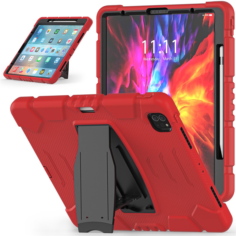 King Kong Series Shockproof 3 Layers Full Body Protection Cover with Magnetic Pencil Holder for iPad Pro 12.9 (2022) / (2021) / (2020) / (2018) - Red / Black