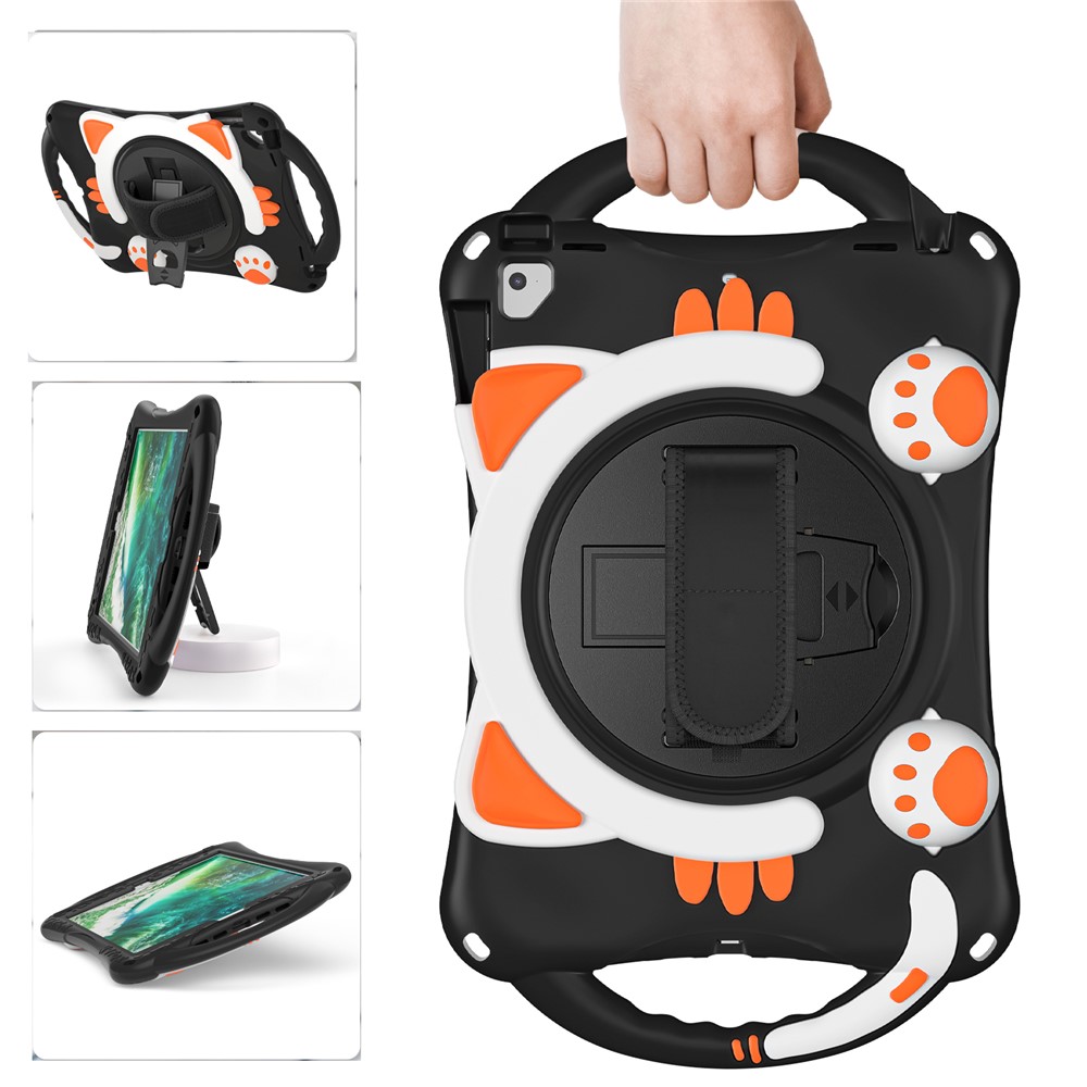 Hand Band Design Hybrid Cover with 360° Rotary Kickstand for iPad 9.7-inch (2018)/(2017)/Pro 9.7 inch (2016)/Air 2 - Black/Orange-1