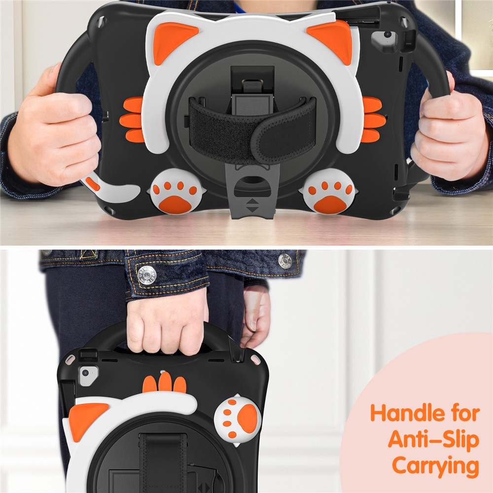 Hand Band Design Hybrid Cover with 360° Rotary Kickstand for iPad 9.7-inch (2018)/(2017)/Pro 9.7 inch (2016)/Air 2 - Black/Orange-2