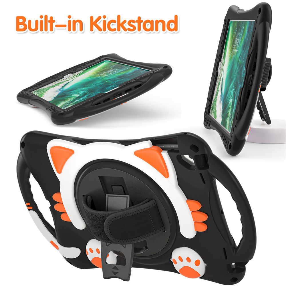 Hand Band Design Hybrid Cover with 360° Rotary Kickstand for iPad 9.7-inch (2018)/(2017)/Pro 9.7 inch (2016)/Air 2 - Black/Orange-4